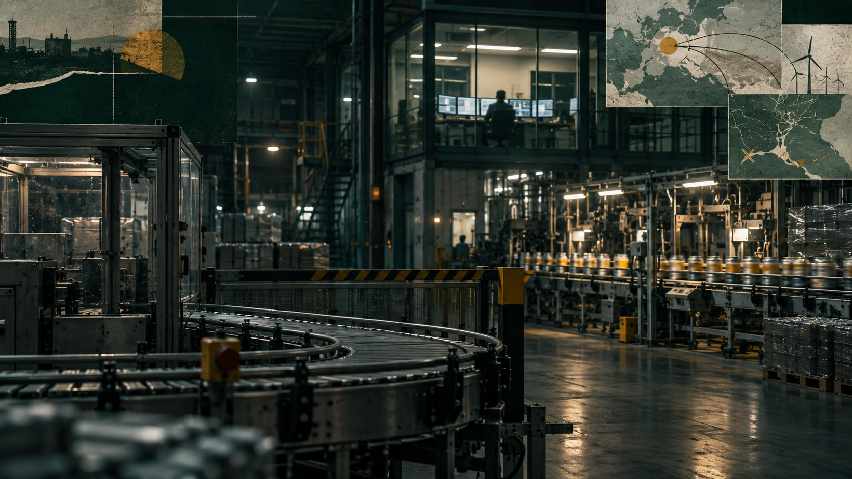 A halted production line seen through a layered operational map